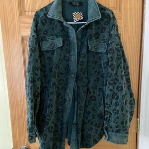 Dressed in Lala oversized denim leopard corduroy jacket NWT fits 8-10
